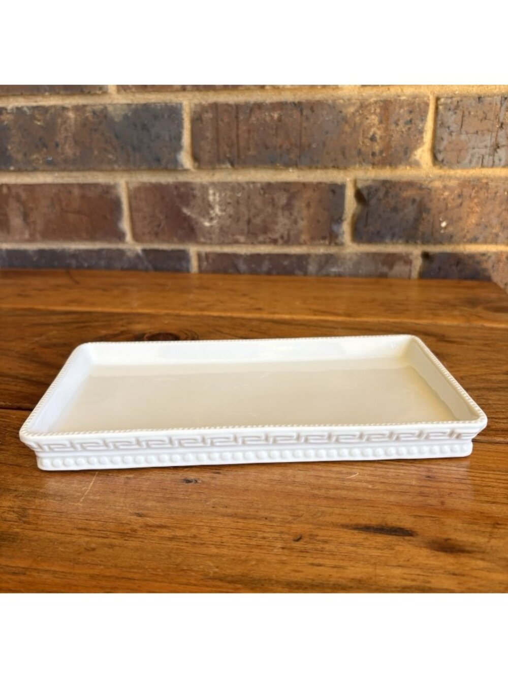 Kassatex Santorini Vanity Tray Dresser Tray White Greek Key Porcelain